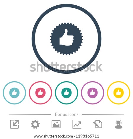 Thumbs up sticker flat color icons in round outlines. 6 bonus icons included.