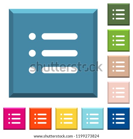 Unordered list white icons on edged square buttons in various trendy colors
