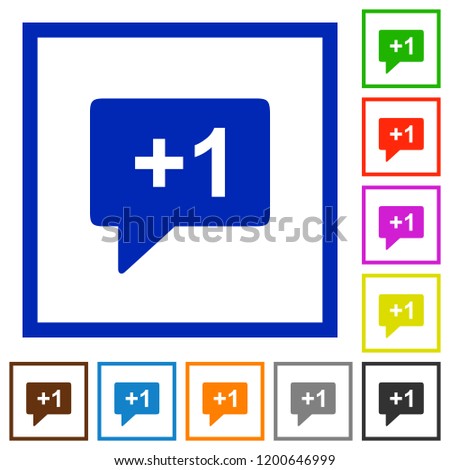 Plus one sign flat color icons in square frames on white background