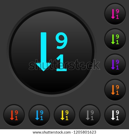 Descending numbered list dark push buttons with vivid color icons on dark grey background