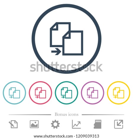 Copy item flat color icons in round outlines. 6 bonus icons included.