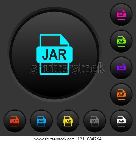 JAR file format dark push buttons with vivid color icons on dark grey background