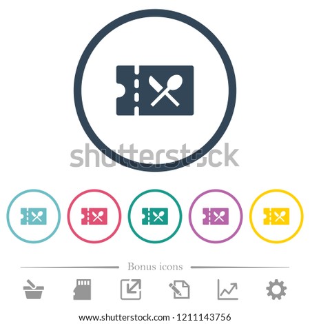 Catering discount coupon flat color icons in round outlines. 6 bonus icons included.