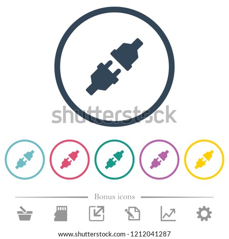Unplugged power connectors flat color icons in round outlines. 6 bonus icons included.