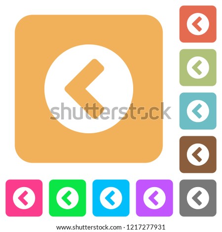 Chevron left flat icons on rounded square vivid color backgrounds.