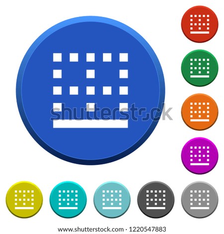 Bottom border round color beveled buttons with smooth surfaces and flat white icons