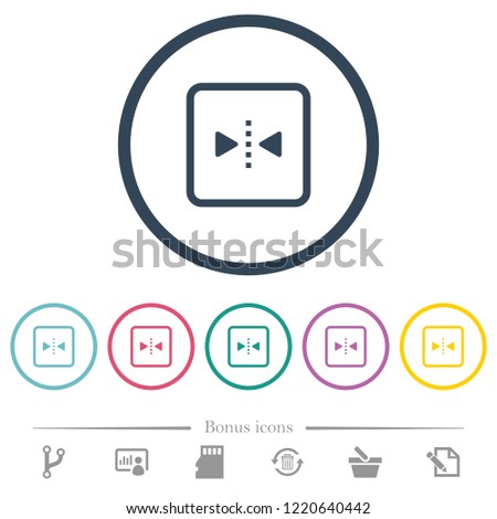 Mirror object around vertical axis flat color icons in round outlines. 6 bonus icons included.