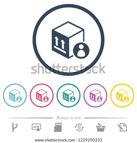 Package recipient flat color icons in round outlines. 6 bonus icons included.