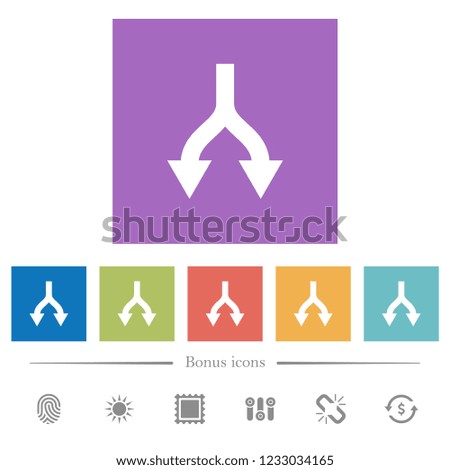 Split arrows down flat white icons in square backgrounds. 6 bonus icons included.