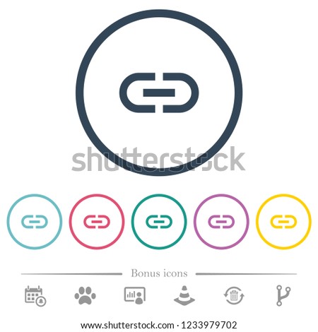 Insert link flat color icons in round outlines. 6 bonus icons included.