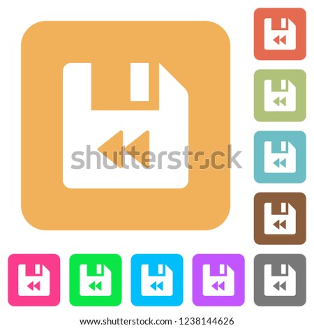 File fast backward flat icons on rounded square vivid color backgrounds.