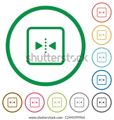 Mirror object around vertical axis flat color icons in round outlines on white background