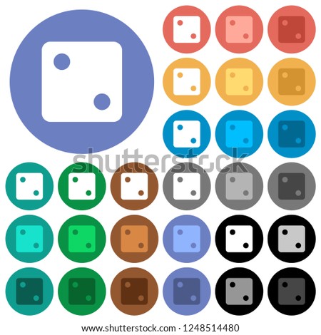 Dice two multi colored flat icons on round backgrounds. Included white, light and dark icon variations for hover and active status effects, and bonus shades.