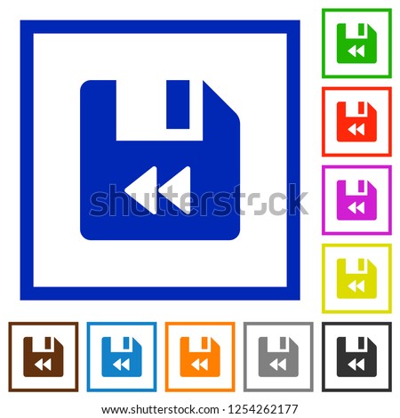 File fast backward flat color icons in square frames on white background