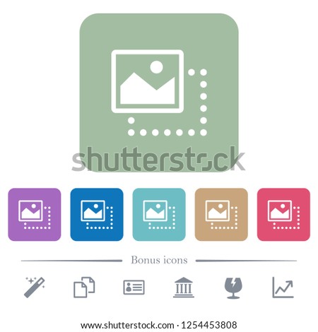 Drag image to top left white flat icons on color rounded square backgrounds. 6 bonus icons included