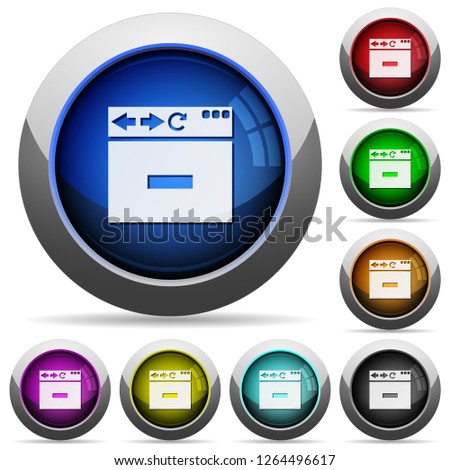 Browser remove tab icons in round glossy buttons with steel frames