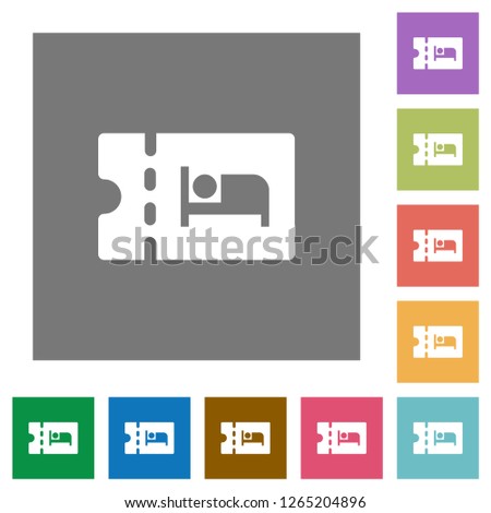 Accommodation discount coupon flat icons on simple color square backgrounds