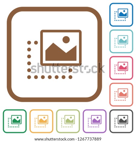 Drag image to top right simple icons in color rounded square frames on white background