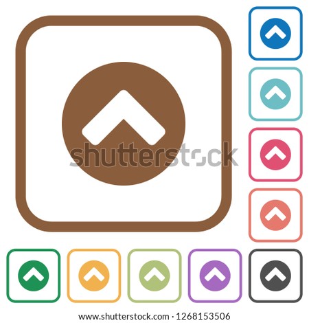 Chevron up simple icons in color rounded square frames on white background