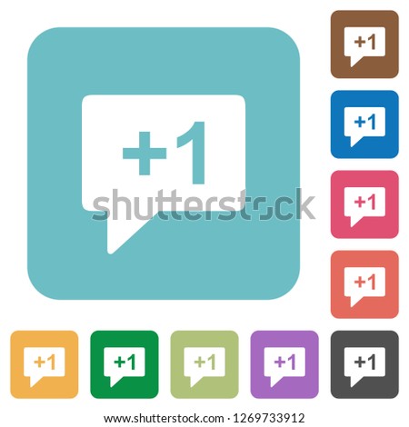 Plus one sign white flat icons on color rounded square backgrounds