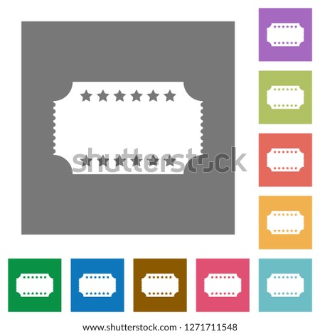 Ticket with stars flat icons on simple color square backgrounds