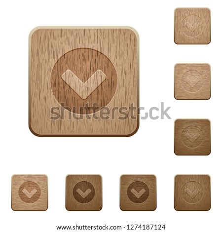Chevron down on rounded square carved wooden button styles