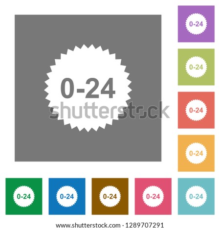 24 hours sticker flat icons on simple color square backgrounds