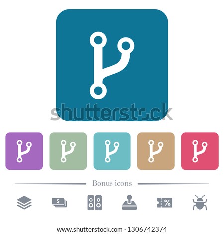 Code fork white flat icons on color rounded square backgrounds. 6 bonus icons included