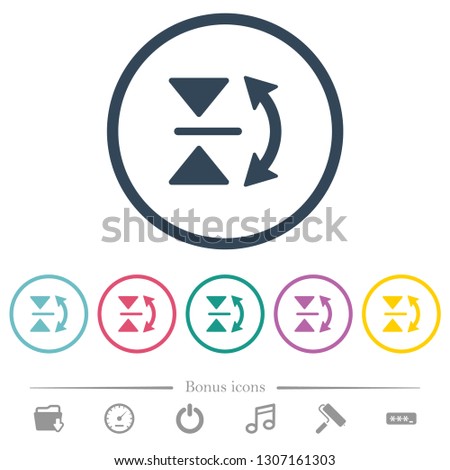 Vertical flip flat color icons in round outlines. 6 bonus icons included.