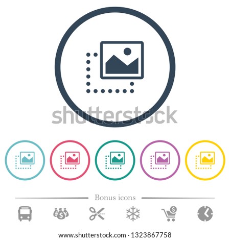 Drag image to top right flat color icons in round outlines. 6 bonus icons included.