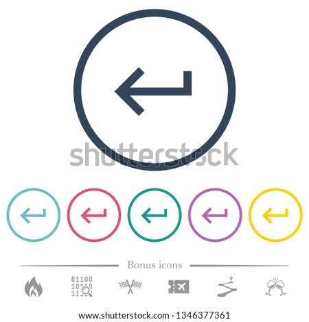 Keyboard return flat color icons in round outlines. 6 bonus icons included.