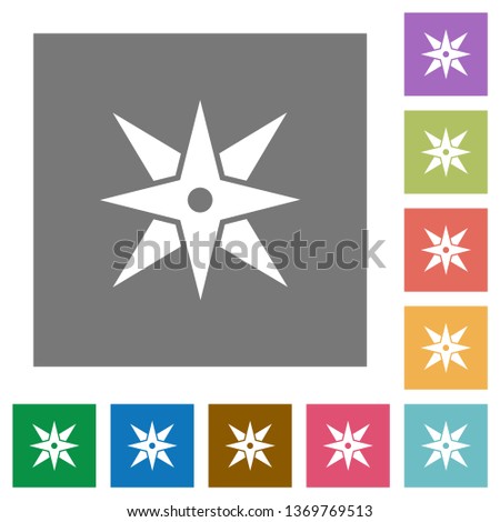 Compass flat icons on simple color square backgrounds