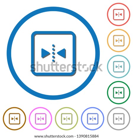Mirror object around vertical axis flat color vector icons with shadows in round outlines on white background