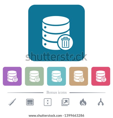 Delete from database white flat icons on color rounded square backgrounds. 6 bonus icons included