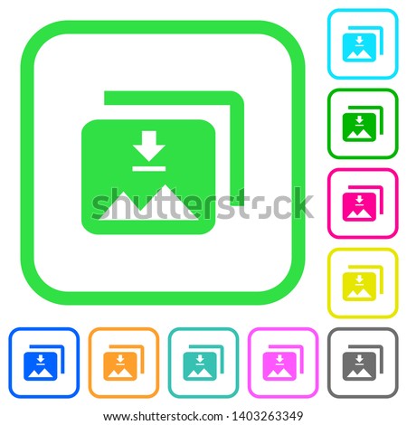 Download multiple images vivid colored flat icons in curved borders on white background