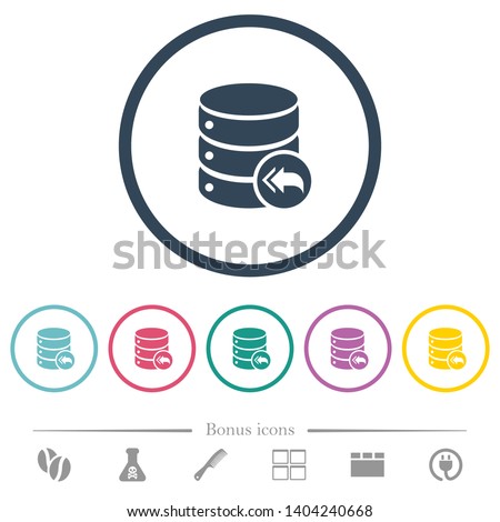 Database loopback flat color icons in round outlines. 6 bonus icons included.