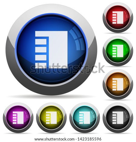 Vertical tabbed layout active icons in round glossy buttons with steel frames