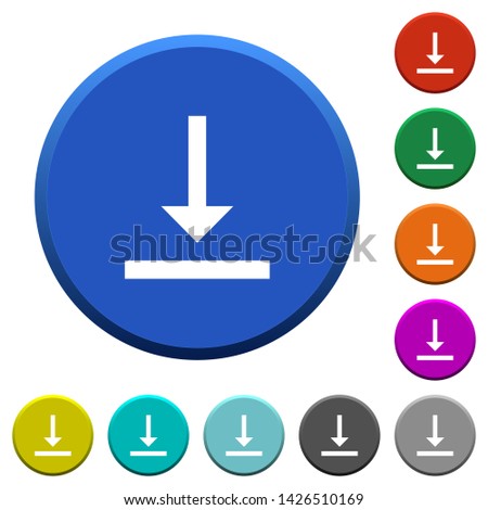 Vertical align bottom round color beveled buttons with smooth surfaces and flat white icons