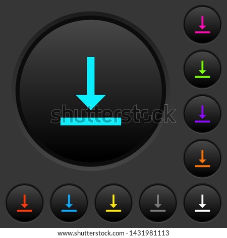 Vertical align bottom dark push buttons with vivid color icons on dark grey background