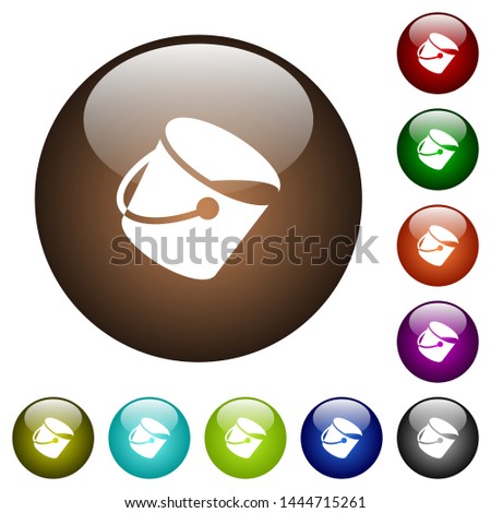Paint bucket white icons on round color glass buttons