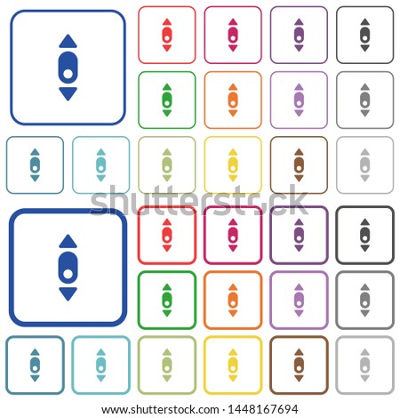 Mouse scroll down color flat icons in rounded square frames. Thin and thick versions included.