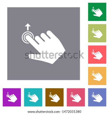 Right handed slide up gesture flat icons on simple color square backgrounds