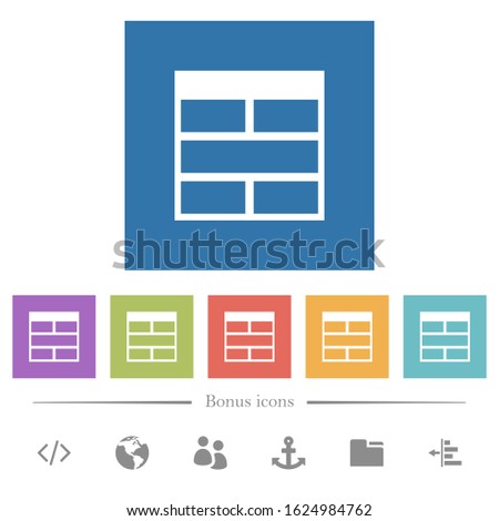 Spreadsheet horizontally merge table cells flat white icons in square backgrounds. 6 bonus icons included.
