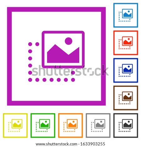 Drag image to top right flat color icons in square frames on white background