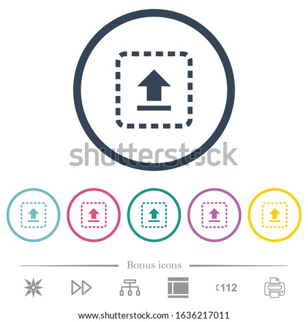 Drag to upload flat color icons in round outlines. 6 bonus icons included.