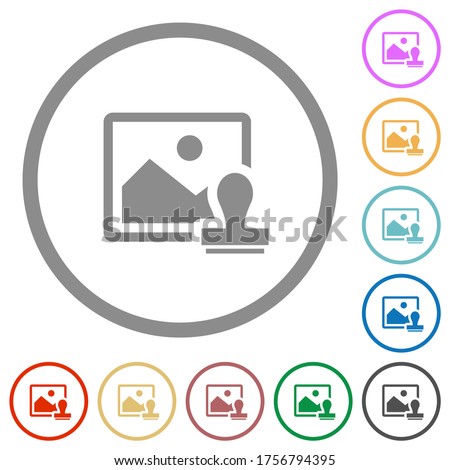 Image watermark flat color icons in round outlines on white background