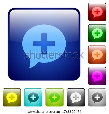 Add comment icons in rounded square color glossy button set