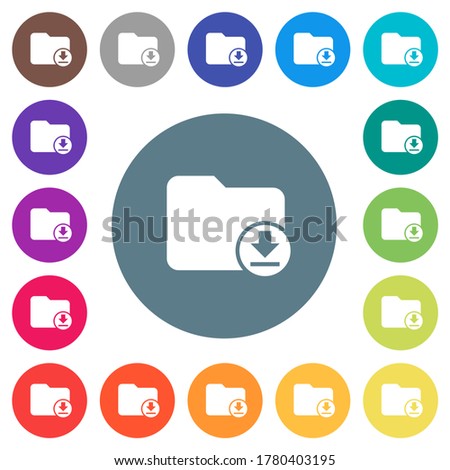 Download directory flat white icons on round color backgrounds. 17 background color variations are included.