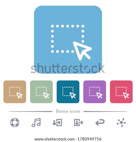 Drag and drop operation white flat icons on color rounded square backgrounds. 6 bonus icons included