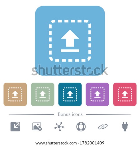 Drag to upload white flat icons on color rounded square backgrounds. 6 bonus icons included